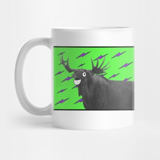 Moose with cartoon eyes and neon green background Mug